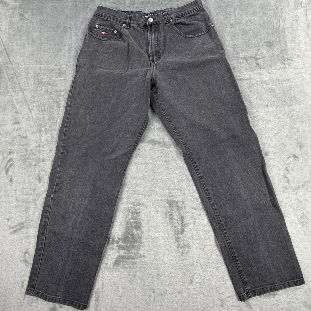 Tommy Hilfiger Jeans Mens 12 Gray Vintage Straight Leg Denim 90s Style USA Flag